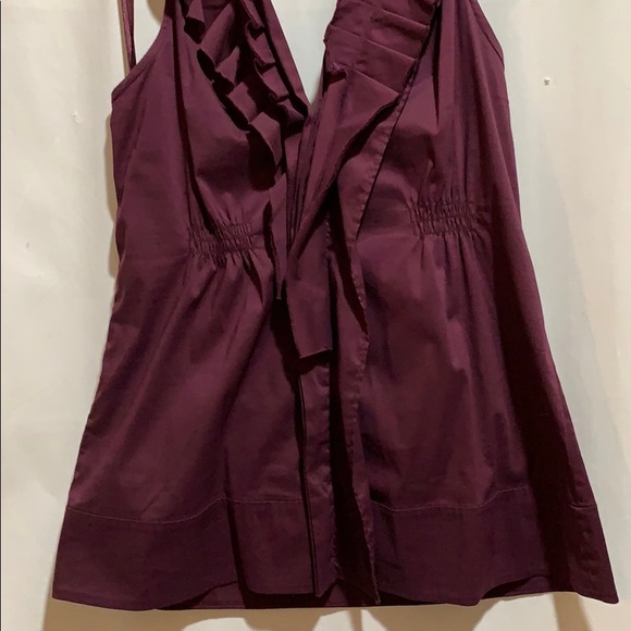 BCBGMAXAZRIA AUBERGINE RUFFLED HALTER SZ S SHIRRED - Picture 2 of 8
